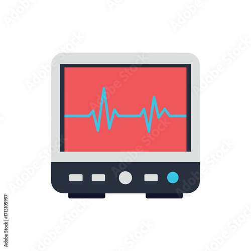 Monitoring patient health status in hospitals medical equipment screen display clinical environment health technology. Vector illustration