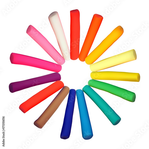 Collection of colorful kids modeling clay isolated on a white background. Colorful kids plasticine collection