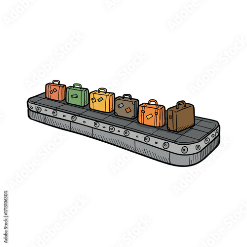 Baggage handling process airport illustration conveyor belt side view travel experience. Vector illustration