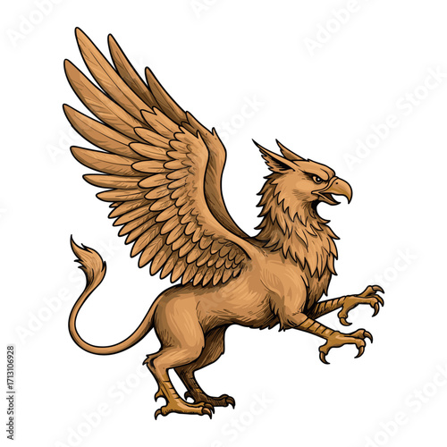 Dynamic griffin illustration fantasy art digital design colorful environment creative perspective. Vector illustration
