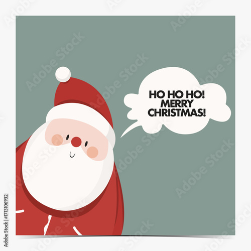 Ho, ho, ho! Merry Christmas, funny greeting card, postcard, invitation with chubby Santa Claus on blue background, vector illustration