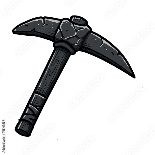 Mining action with a pickaxe workshop illustration industrial environment aerial view craftsmanship concept. Vector illustration