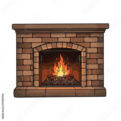 Cozy winter evening by the fireplace living room digital art warm atmosphere front view comfort and relaxation. Vector illustration
