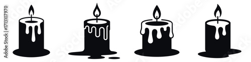 Dripping Candle Halloween Vector Set – Spooky Burning Wax Candle Silhouettes for Horror Illustrations, Haunted House Decor, Witchcraft Rituals, Posters, Stickers, and Scary Seasonal Designs