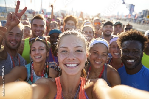 Group of runners celebrating finish line