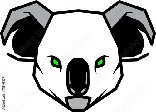 Black and white vector illustration of a koala's head in a mascot style.