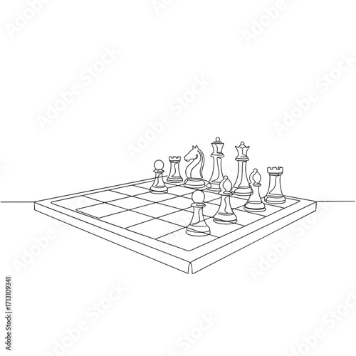 Chess board with pieces arranged in a strategic position  
