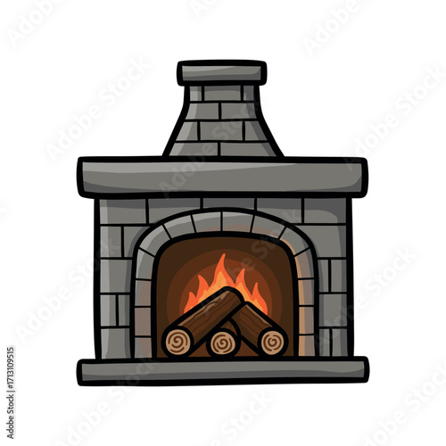Cozy fireplace scene living room illustration warm atmosphere front view comfort and relaxation. Vector illustration