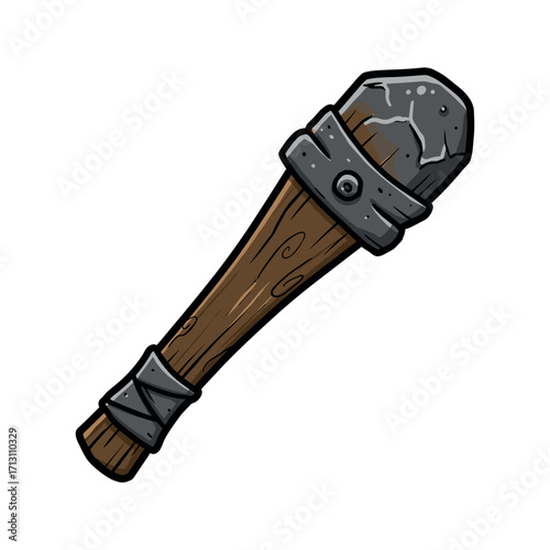 Crafting a primitive club handmade weapon design forest workshop digital art creative environment perspective. Vector illustration
