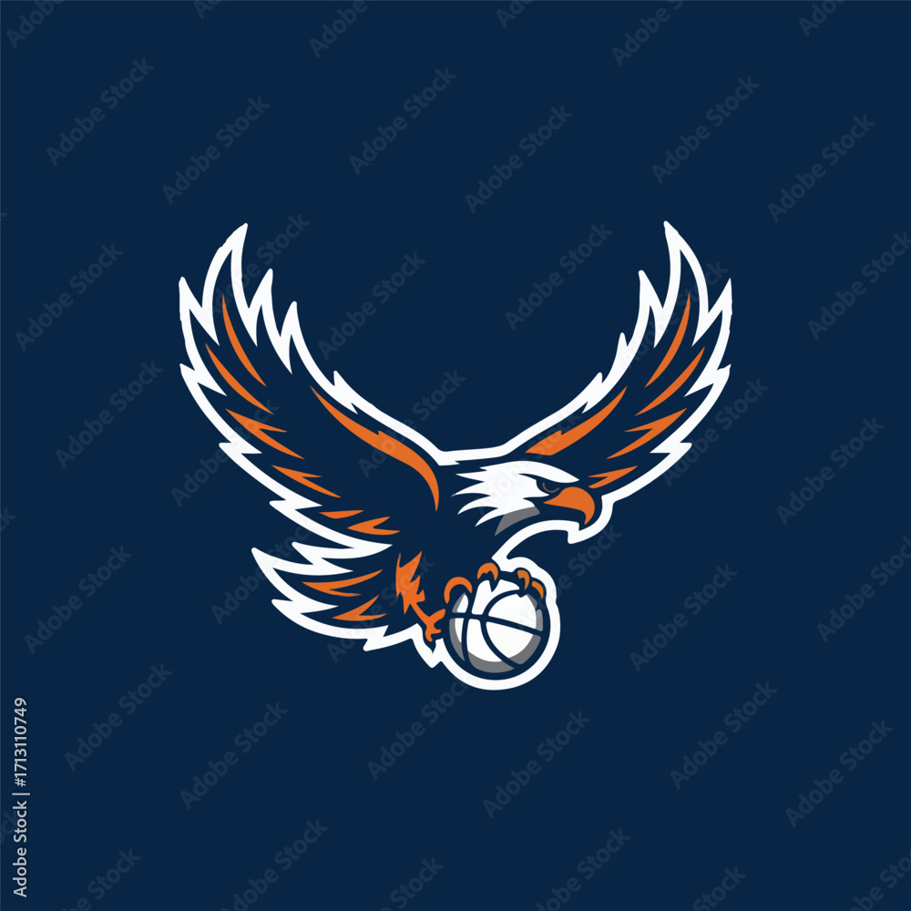 Obraz premium Minimalist vector logo of a soaring hawk carrying a ball, symbolizing speed, power, and agility. Perfect for sports teams, athletic brands, academies, or dynamic business identity.
