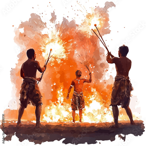 Hungarian Fire Festival, watercolor painting vector, isolated on a white background.