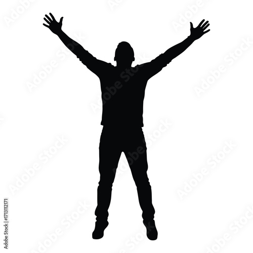 A joyful person with arms raised high in celebration silhouette