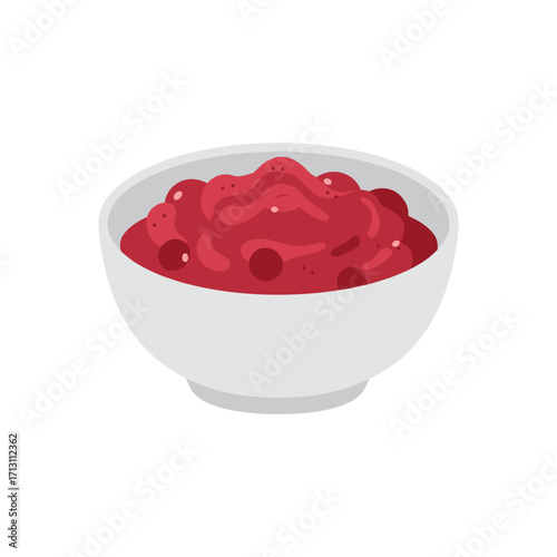 Delicious homemade red berry compote recipe kitchen food photography cozy atmosphere top-down view culinary delight. Vector illustration