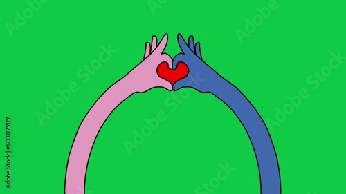Cartoon Hands Creating a Heart Shape Gesture on Green Screen