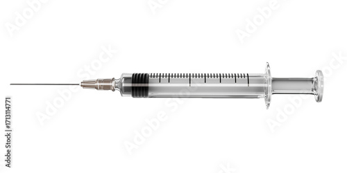 Syringe with a sharp needle transparent PNG cutout isolated background,  medical graphic