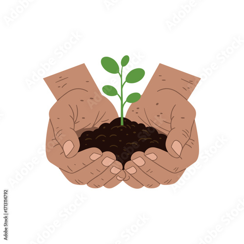 Nurturing growth planting a seed in hands nature digital illustration earthy environment sustainability concept. Vector illustration