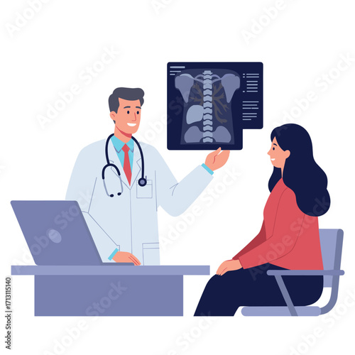 Medical consultation with doctor health clinic illustration indoor patient's perspective medical advice. Vector illustration