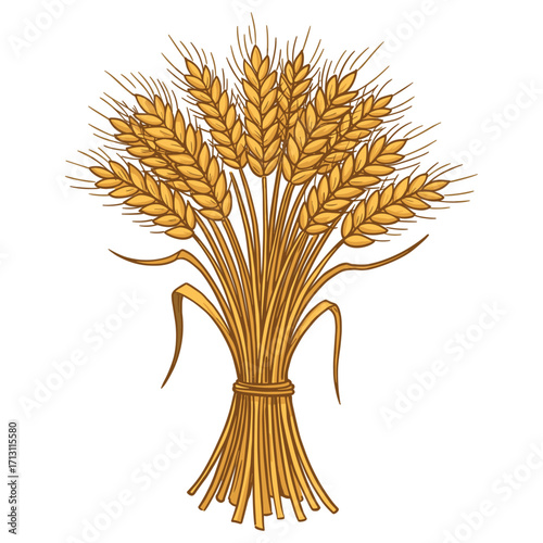 Harvesting golden wheat bundles agricultural field illustration rural setting nature's bounty. Vector illustration