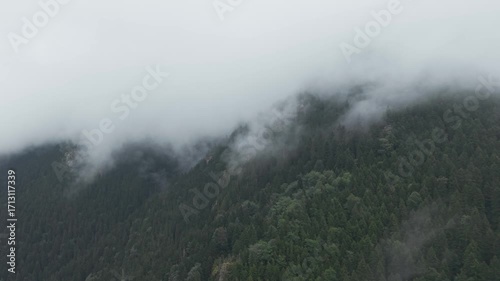 Aerial Drone View of Sumela Monastery in the Misty Mountains of Trabzon, Turkey