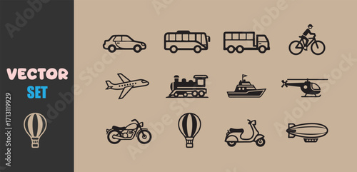 Collection of hand drawn transportation icons for travel and logistics