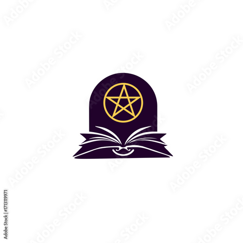 vector illustration Open book with a pentagram symbol for Halloween mysticism on transparent background