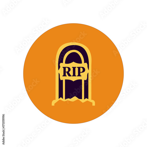 vector illustration Stylized gravestone with "RIP" inscription on an orange background for Halloween 