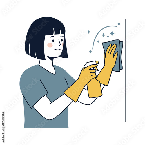 Cleaning action by a person at home illustration indoor space cheerful environment hygiene concept. Vector illustration