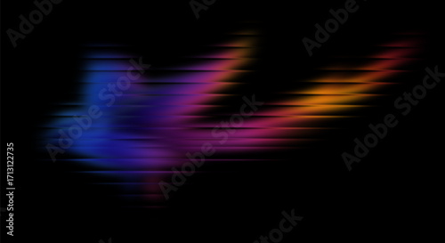 Glowing wing shape with a horizontal segmented texture, futuristic fiery phoenix on a black background, for web, banner, gaming, music.