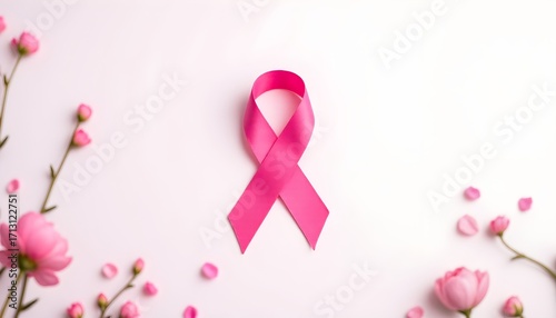 pink ribbon on white background