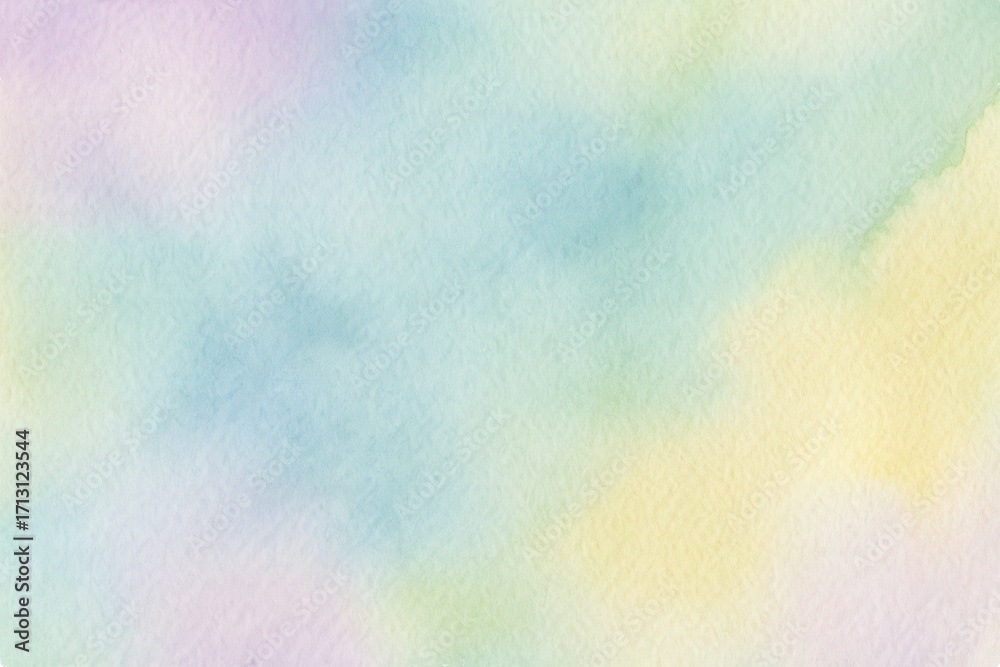 Fototapeta premium Soft pastel watercolor paper texture with flowing violet blue green and yellow washes dreamy abstract banner ideal for cards posters and prints