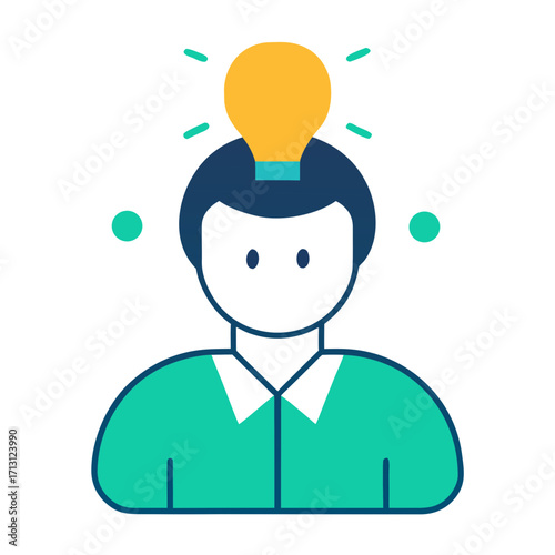 Person with bright idea lightbulb above head
