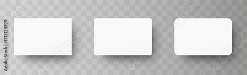 Plastic or paper white business card isolated on transparent background. Vector blank sticker, sheet, label, banner with rounded corners template, vector 10 eps.