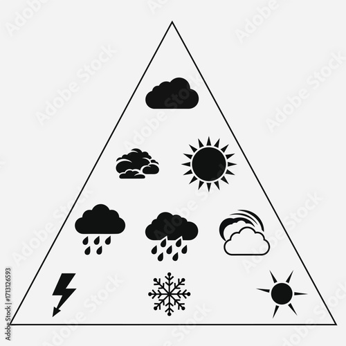 Weather icons representing different atmospheric conditions and phenomena for forecasting and information