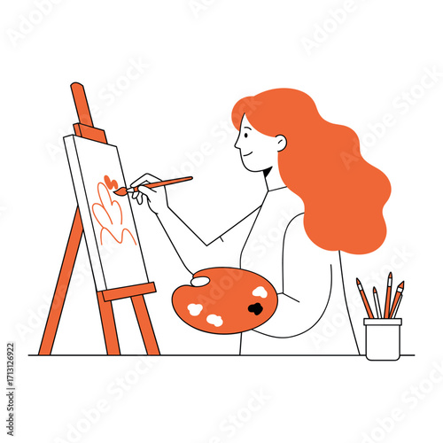 Artistic painting session home studio illustration creative space portrait art therapy. Vector illustration