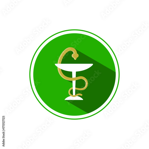 Pharmacy symbol logo template with snake and glass sketch