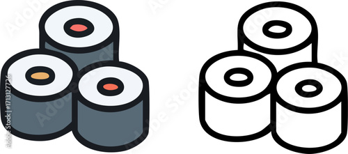 Stacked Sushi Rolls Icon Set.