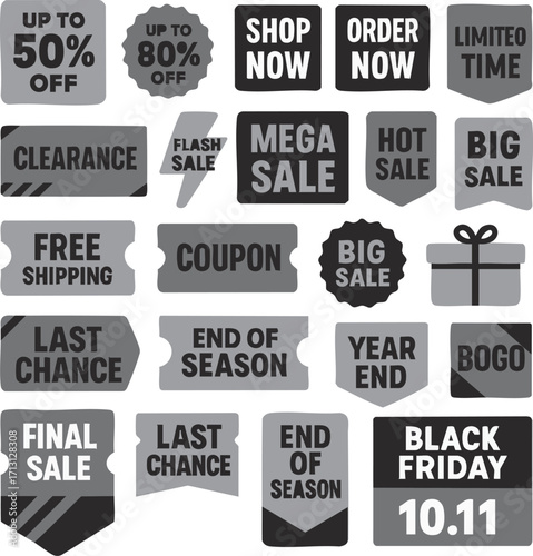 Collection of Sale and Discount Badges and Labels.