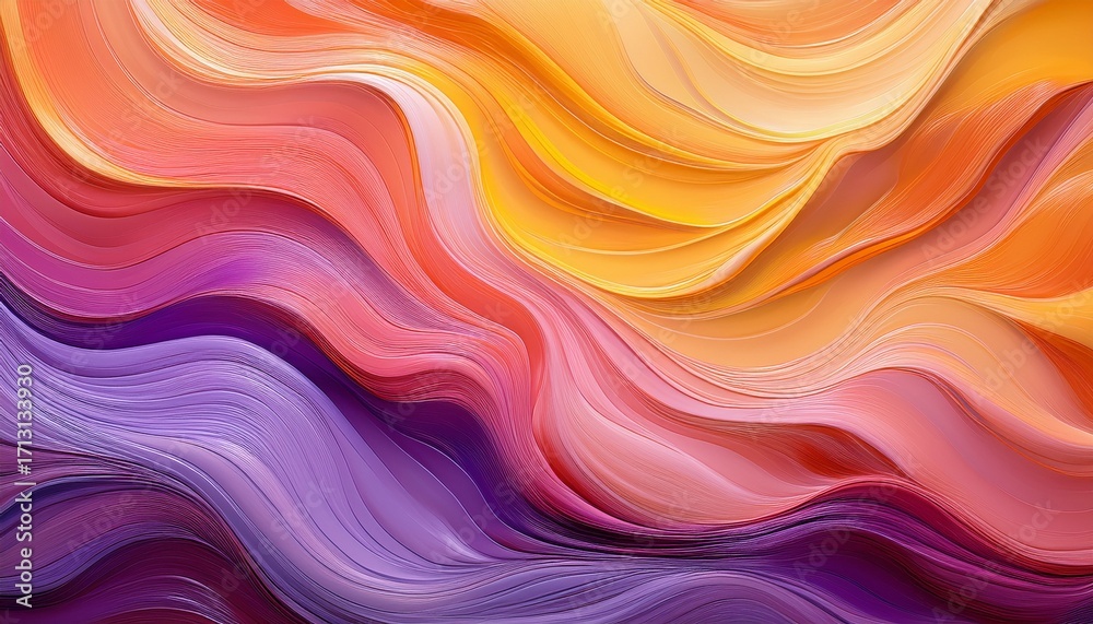 Fototapeta premium Abstract Acrylic Painting Of Flowing Gradient Waves In Yellow Orange Pink And Purple Colors Artistic Background