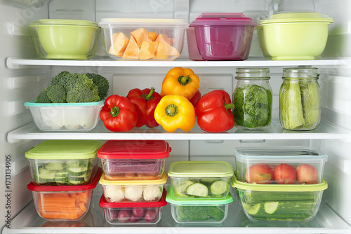 Refrigerator Filled with Fresh Produce