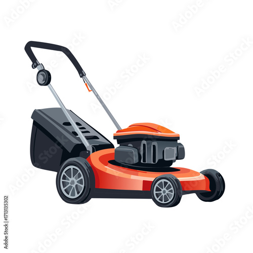 Modern orange and black lawnmower illustration for garden and yard maintenance tasks