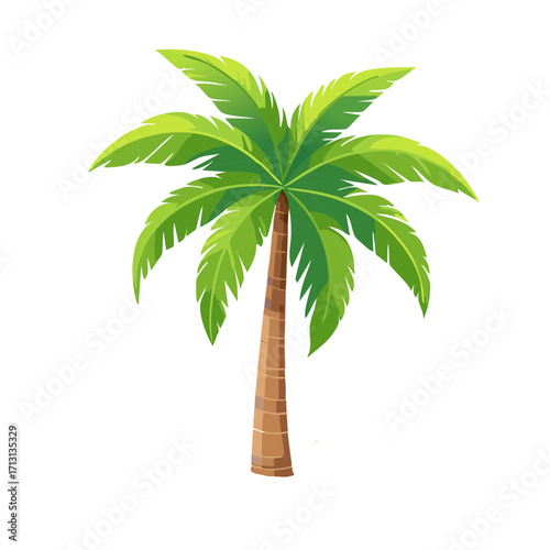 Isolated Palm Tree Illustration with Green Fronds and Brown Trunk for Design Projects