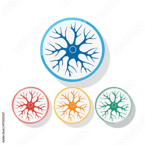 Neuron Cell Colorful Flat Icons Set of Nerve Cells Neural Network