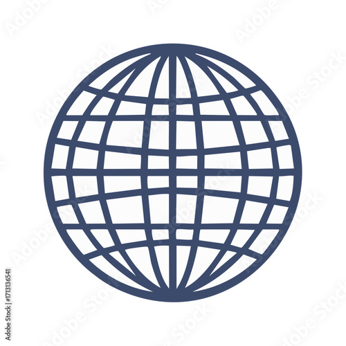 Minimalist blue globe grid symbol representing global connection worldwide communication internet network