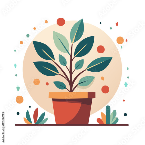 Stylized houseplant in a terracotta pot, abstract illustration