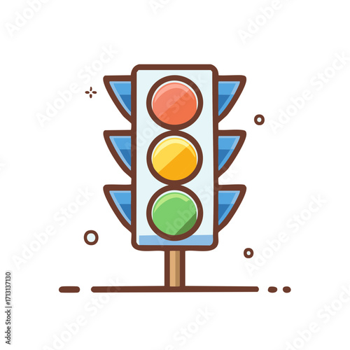 Stylized traffic light illustration with red yellow and green lights