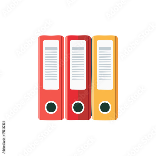 Three colorful office binders for document organization and data storage