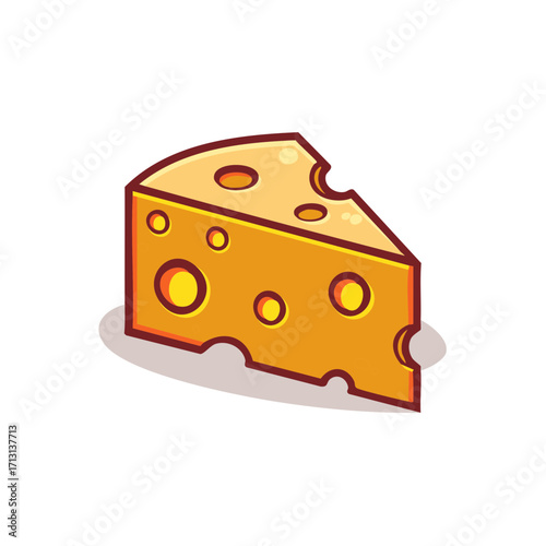 Stylized cartoon wedge of Swiss cheese food icon illustration