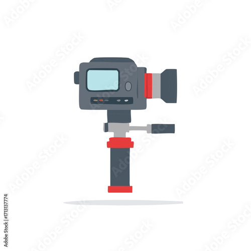 Flat Design Video Camera with Stabilizer Icon for Filmmaking and Production
