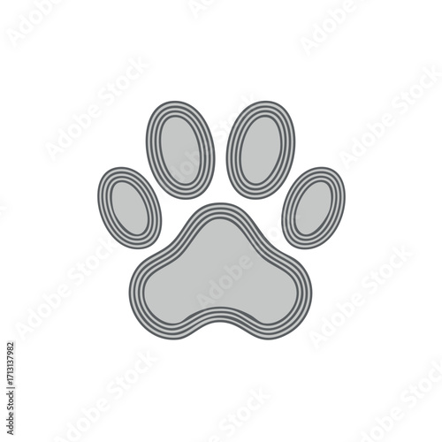 Stylized grey paw print with multiple outlines vector illustration