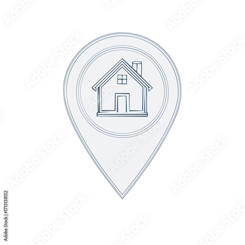 Digital illustration of a home icon within a map pointer symbol for real estate location